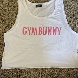 Hanes White Tank Top with Pink 'Gym Bunny' Print
